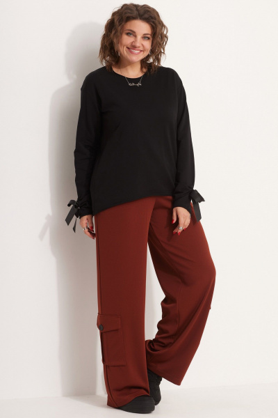 Свободные брюки-палаццо с двойным контрастным поясом BegiModa 6058 терракот - фото 5