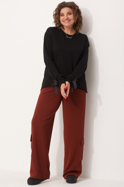 Свободные брюки-палаццо с двойным контрастным поясом BegiModa 6058 терракот - фото 4
