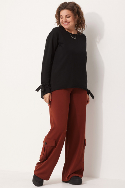 Свободные брюки-палаццо с двойным контрастным поясом BegiModa 6058 терракот - фото 3