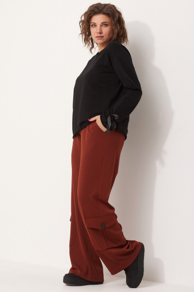 Свободные брюки-палаццо с двойным контрастным поясом BegiModa 6058 терракот - фото 2