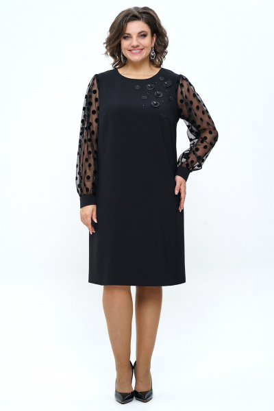 Платье черное, нарядное, сетка и текстиль Alani Collection 2253 - фото 2