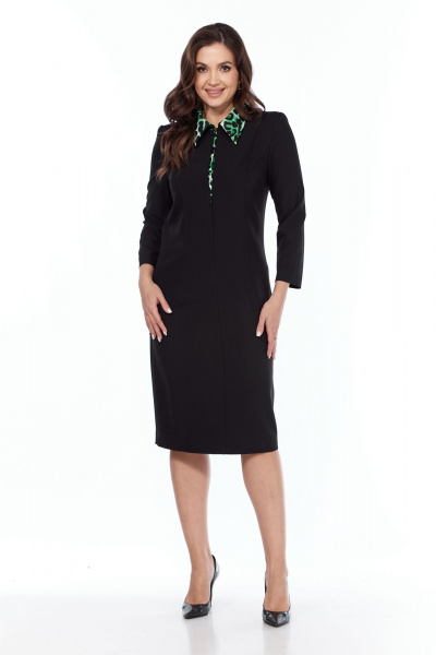 Платье с комбинированными тканевыми вставками на каждый день Vilena 1021 черный-зелены_леопард - фото 5