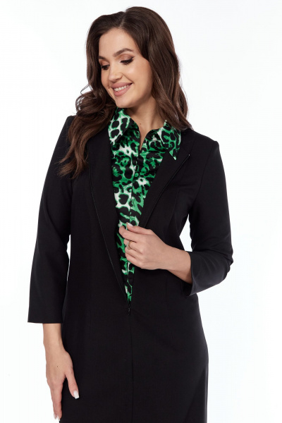 Платье с комбинированными тканевыми вставками на каждый день Vilena 1021 черный-зелены_леопард - фото 3