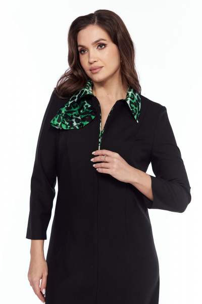 Платье с комбинированными тканевыми вставками на каждый день Vilena 1021 черный-зелены_леопард - фото 2