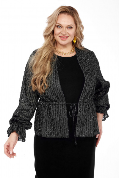 Комплект платья и жакета с завязками из текстиля Vilena 1041 черный - фото 7