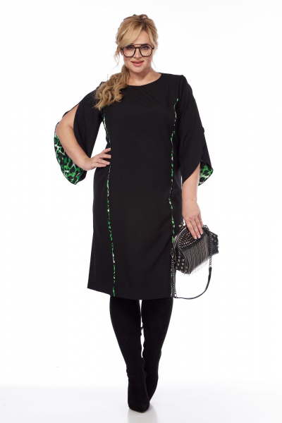 Платье с декоративными кантами и рельефами Vilena 1043 черный-зеленый_леопард - фото 8