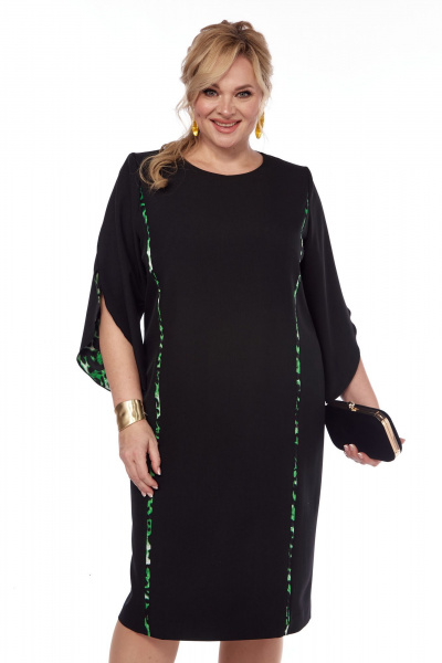 Платье с декоративными кантами и рельефами Vilena 1043 черный-зеленый_леопард - фото 7