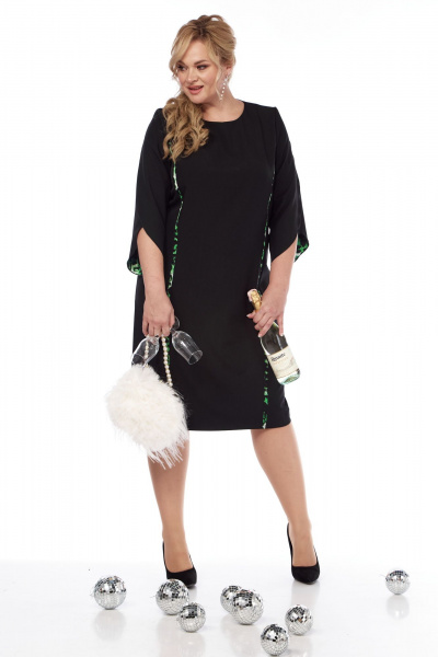 Платье с декоративными кантами и рельефами Vilena 1043 черный-зеленый_леопард - фото 5