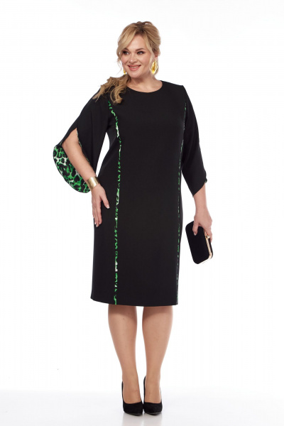 Платье с декоративными кантами и рельефами Vilena 1043 черный-зеленый_леопард - фото 4