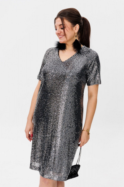 Платье из пайеток с V-образным вырезом нарядное Anelli 1441 звездное_небо - фото 8