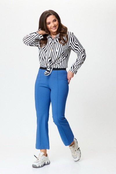 Брюки клеш из трикотажа с резинкой на поясе Nika.PL 0502201 синий - фото 1