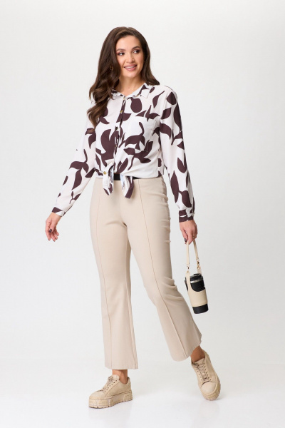 Брюки фитнес из трикотажа с широким поясом и облегающей посадкой Nika.PL 0502202 бежевый - фото 2