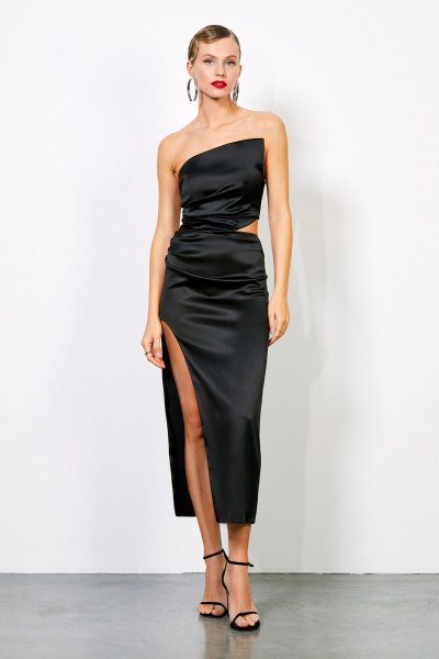 Платье черное в нарядном стиле с асимметричным вырезом Rivoli 7183 - фото 1