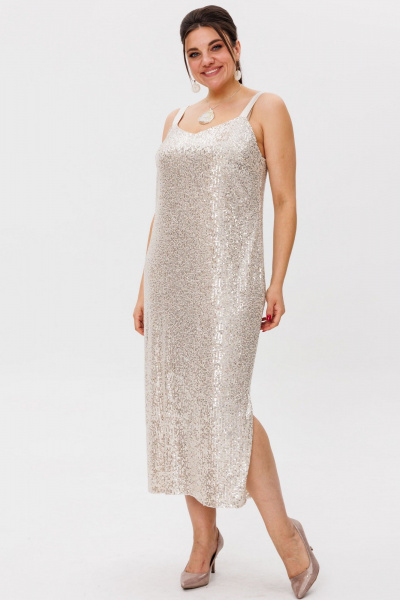 Платье молочное с пайетками и эффектным разрезом Anelli 1507 сияющий_поток - фото 10
