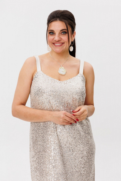 Платье молочное с пайетками и эффектным разрезом Anelli 1507 сияющий_поток - фото 8