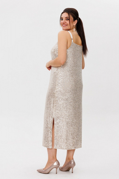 Платье молочное с пайетками и эффектным разрезом Anelli 1507 сияющий_поток - фото 5