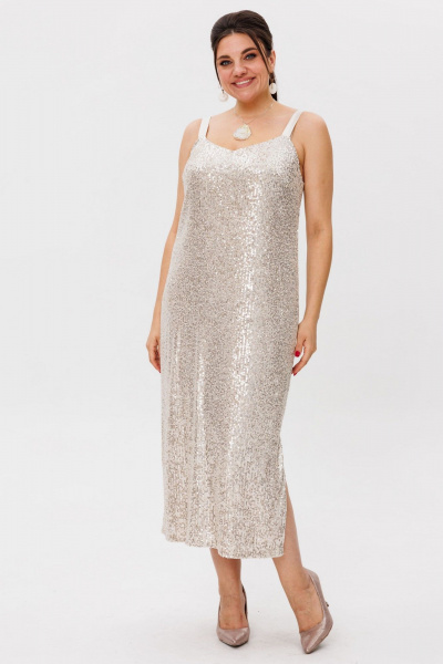 Платье молочное с пайетками и эффектным разрезом Anelli 1507 сияющий_поток - фото 1