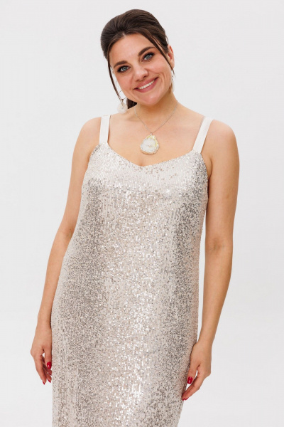 Платье молочное с пайетками и эффектным разрезом Anelli 1507 сияющий_поток - фото 3