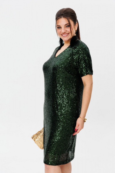 Платье нарядное из пайеток с V-образным вырезом Anelli 1441 изумрудная_змея - фото 7