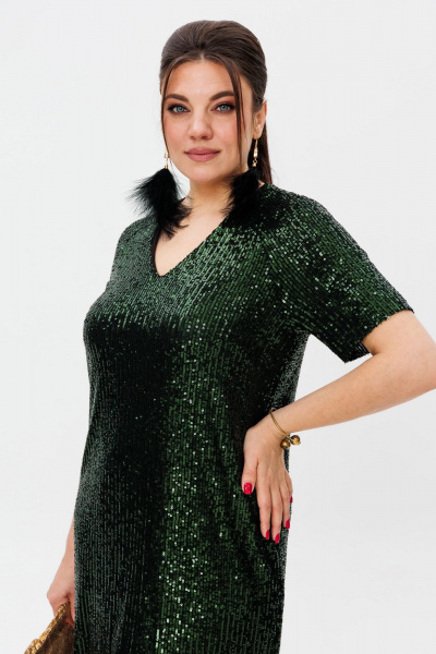 Платье нарядное из пайеток с V-образным вырезом Anelli 1441 изумрудная_змея - фото 3