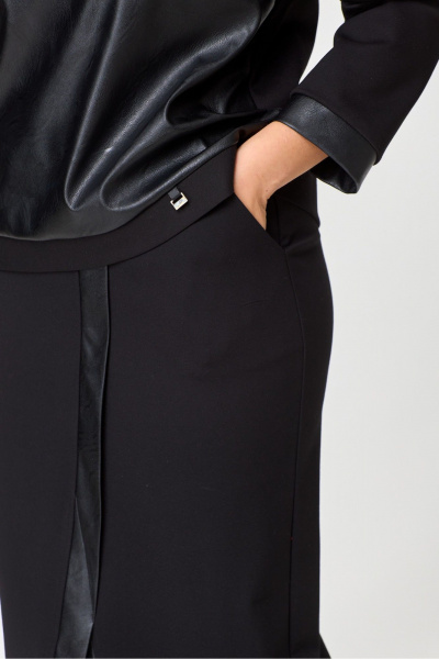 Джемпер Юбка демисезонный комплект из трикотажа и экокожи Michel chic 1394 черный - фото 7