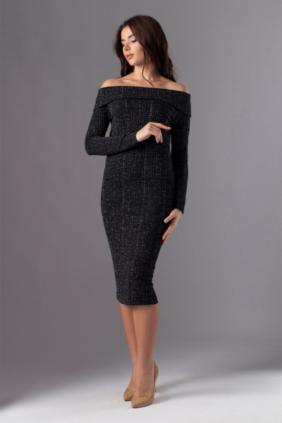 Платье черное нарядное трикотажное с блестками VIZAVI 825 черный - фото 1
