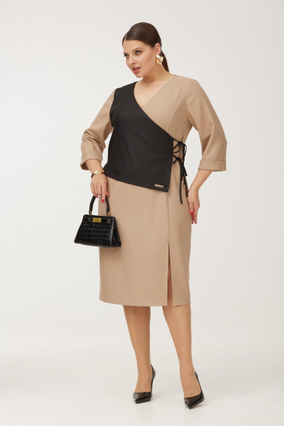 Платье бежевое деловое с запахом для офиса Danaida 2255 капучино - фото 9