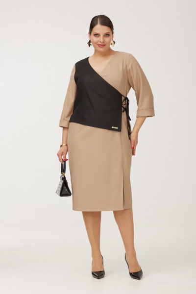Платье бежевое деловое с запахом для офиса Danaida 2255 капучино - фото 7