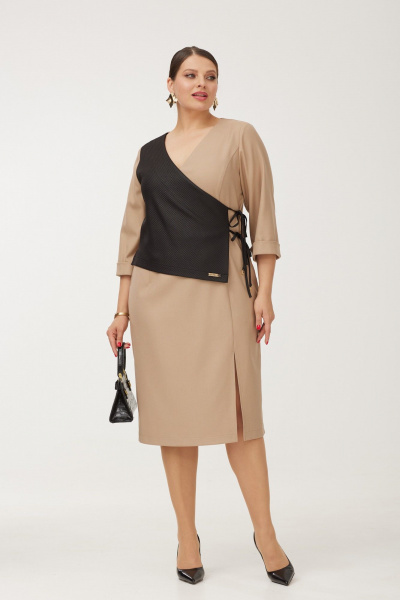 Платье бежевое деловое с запахом для офиса Danaida 2255 капучино - фото 6