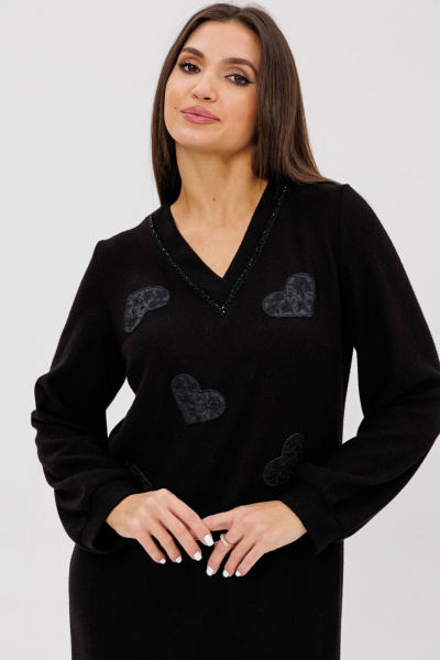 Платье черное трикотажное с аппликациями сердца Ma Сherie 4098 черный - фото 7