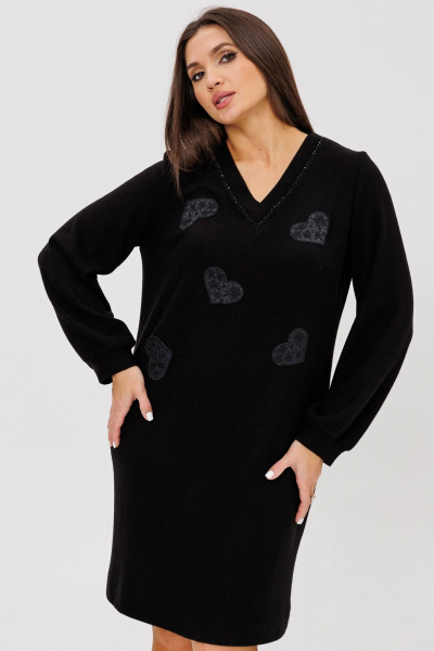 Платье черное трикотажное с аппликациями сердца Ma Сherie 4098 черный - фото 6