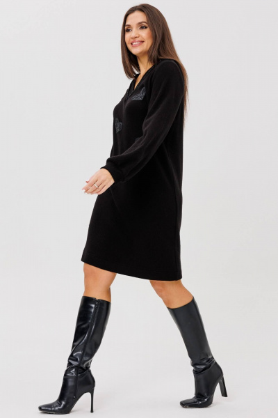 Платье черное трикотажное с аппликациями сердца Ma Сherie 4098 черный - фото 5