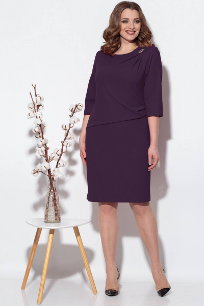 Платье фиолетовое из трикотажа с асимметричным подрезом Fortuna ШЖ 1270 баклажан - фото 1