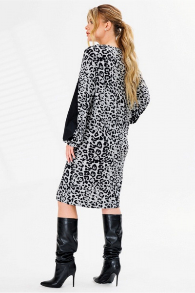 Теплое трикотажное платье с длинным рукавом и вставками Faufilure C1671 леопард_серый - фото 4