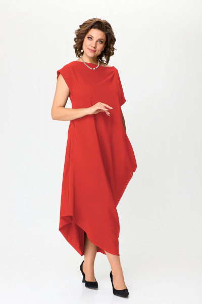 Красное свободное платье с асимметричным вырезом и складками Solomeya Lux 975 красный - фото 2