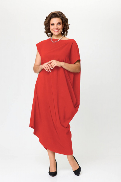 Красное свободное платье с асимметричным вырезом и складками Solomeya Lux 975 красный - фото 1