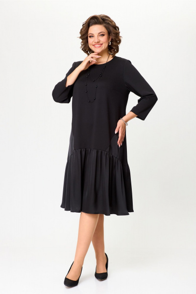 Трикотажное платье свободного силуэта с воланами и вставками Aira Style 24415 черный - фото 6