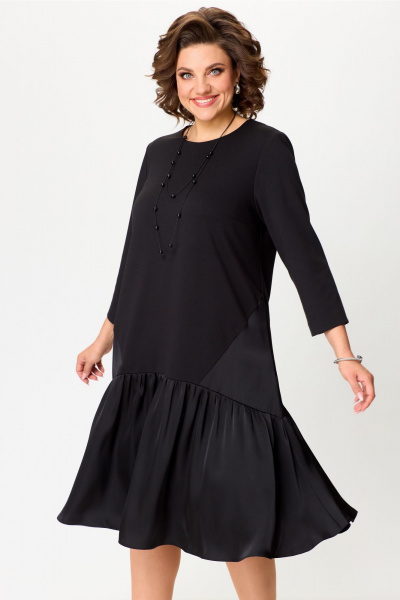 Трикотажное платье свободного силуэта с воланами и вставками Aira Style 24415 черный - фото 4