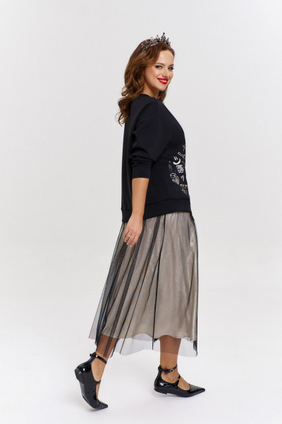 Бежевый расширенный мидиюбка из шелка и сетки с разрезом AVE RARA 3017 шампанское - фото 3