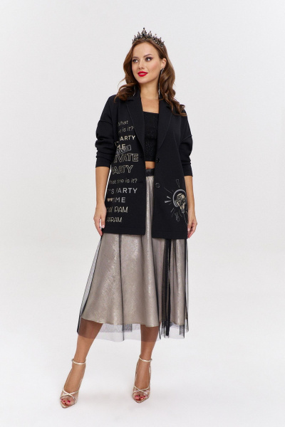 Бежевый расширенный мидиюбка из шелка и сетки с разрезом AVE RARA 3017 шампанское - фото 1