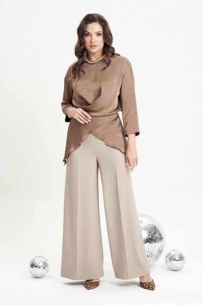 Брюки-палаццо в бежевом из текстиля для повседневного стиля Fantazia Mod 4980 - фото 5