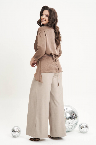 Брюки-палаццо в бежевом из текстиля для повседневного стиля Fantazia Mod 4980 - фото 4