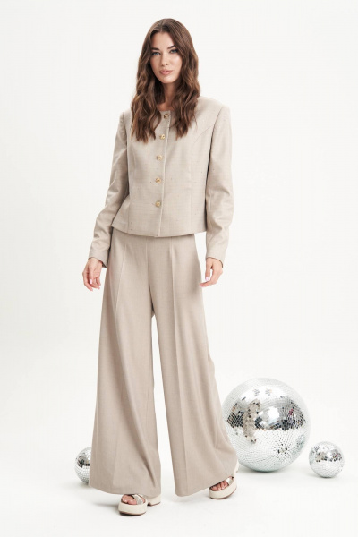 Брюки-палаццо в бежевом из текстиля для повседневного стиля Fantazia Mod 4980 - фото 1