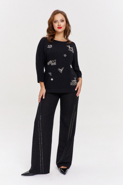 Мягкие трикотажные брюки с мерцанием и лампасами AVE RARA 4131 черный - фото 3