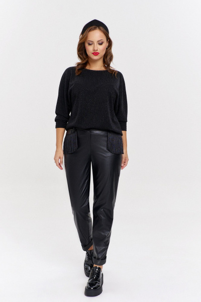 Экокожаные брюки с карманами и бахромой AVE RARA 4134 черный - фото 3