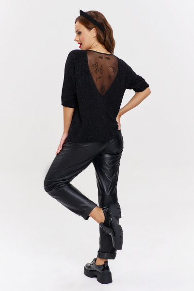 Экокожаные брюки с карманами и бахромой AVE RARA 4134 черный - фото 2