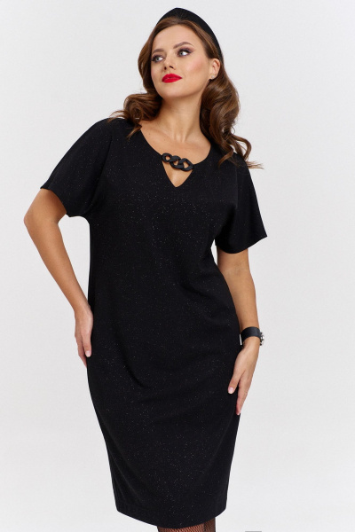 Платье из трикотажа с эффектной цепью и короткими рукавами AVE RARA 5027 черный - фото 2