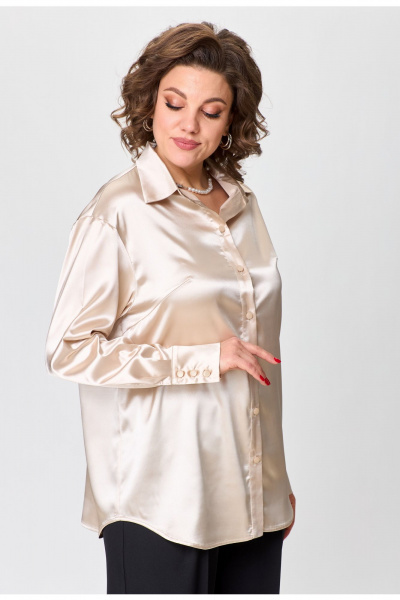 Демисезонная атласная блузка с нагрудными вытачками и воротником VIPPRIMO 116 песочный - фото 13