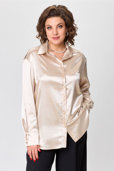 Демисезонная атласная блузка с нагрудными вытачками и воротником VIPPRIMO 116 песочный - фото 12