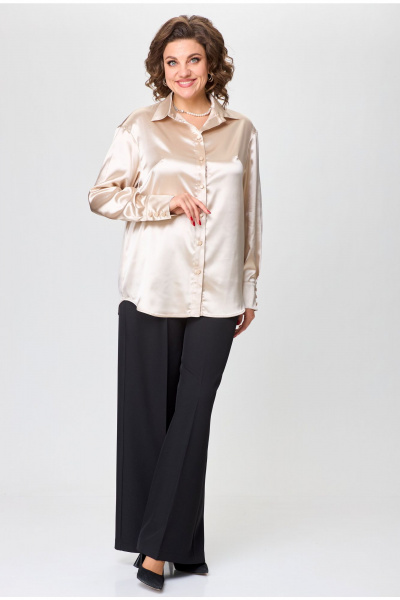 Демисезонная атласная блузка с нагрудными вытачками и воротником VIPPRIMO 116 песочный - фото 8